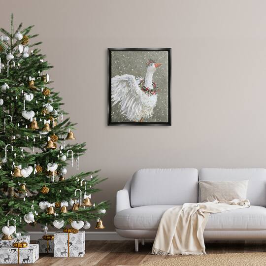 Stupell Industries Winter Goose Seasonal Botanicals Framed Floater Canvas Wall Art